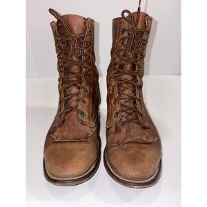 Laredo Women's Brown Leather Lace Up Fringed Ankle Boots Size 7 M  Style 28 112